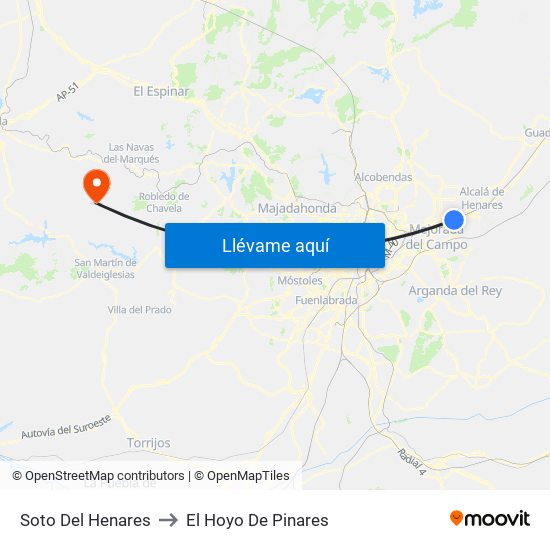 Soto Del Henares to El Hoyo De Pinares map