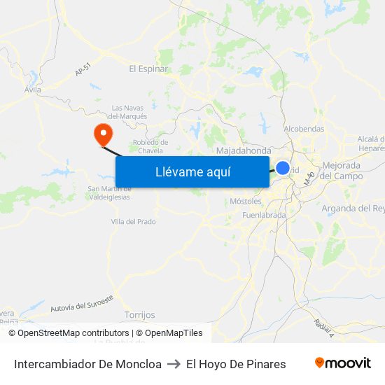 Intercambiador De Moncloa to El Hoyo De Pinares map