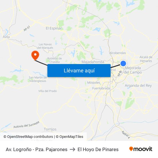 Av. Logroño - Pza. Pajarones to El Hoyo De Pinares map