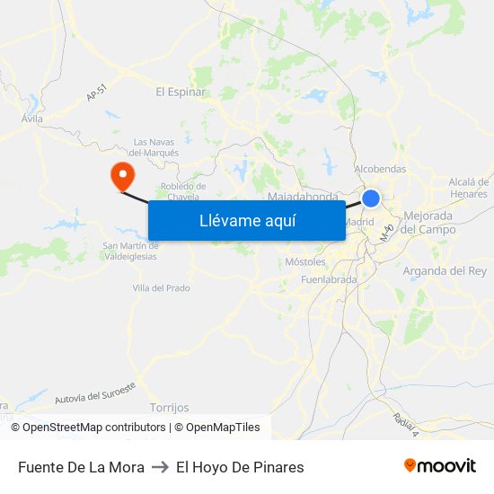 Fuente De La Mora to El Hoyo De Pinares map