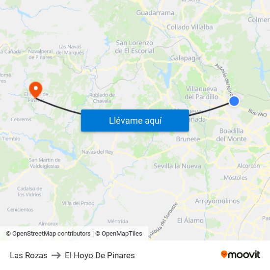 Las Rozas to El Hoyo De Pinares map