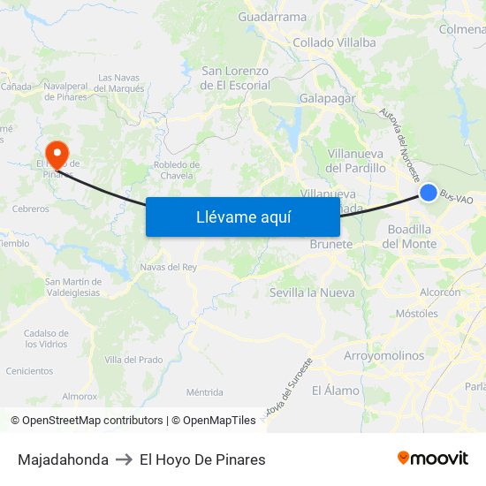 Majadahonda to El Hoyo De Pinares map