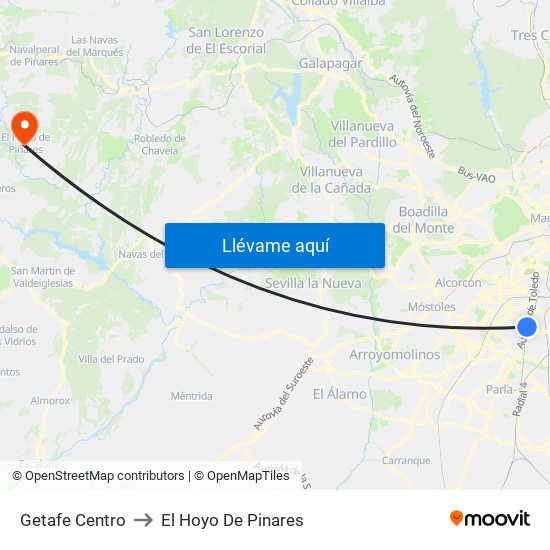 Getafe Centro to El Hoyo De Pinares map