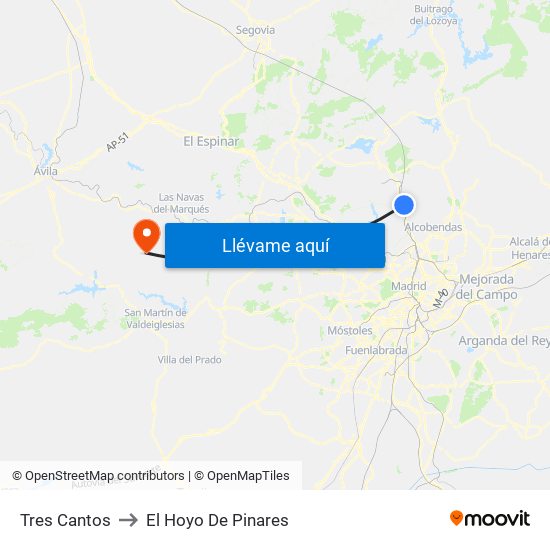 Tres Cantos to El Hoyo De Pinares map