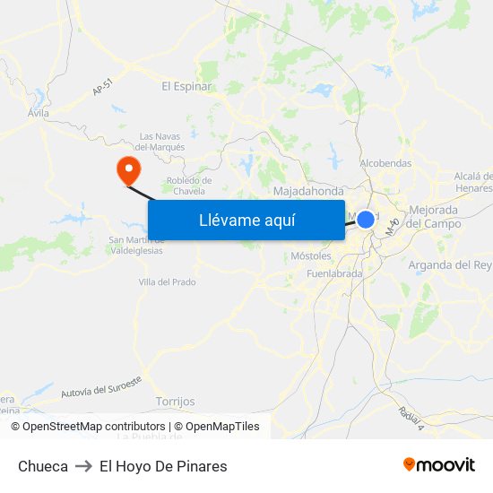 Chueca to El Hoyo De Pinares map