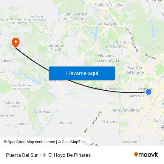 Puerta Del Sur to El Hoyo De Pinares map