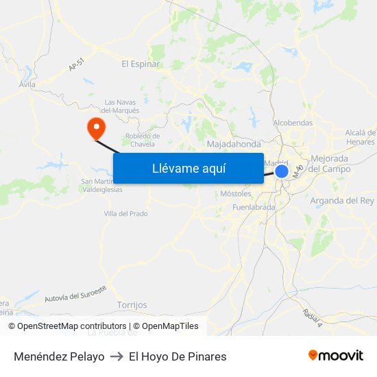 Menéndez Pelayo to El Hoyo De Pinares map