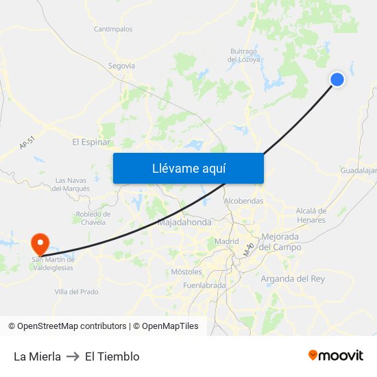 La Mierla to El Tiemblo map