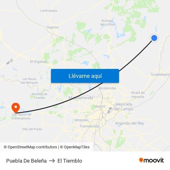 Puebla De Beleña to El Tiemblo map