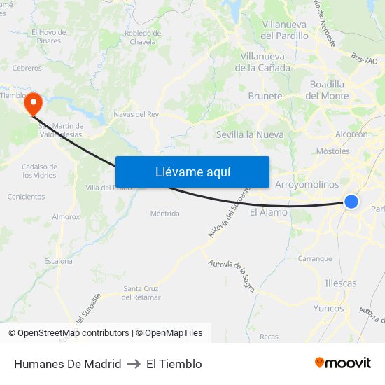 Humanes De Madrid to El Tiemblo map