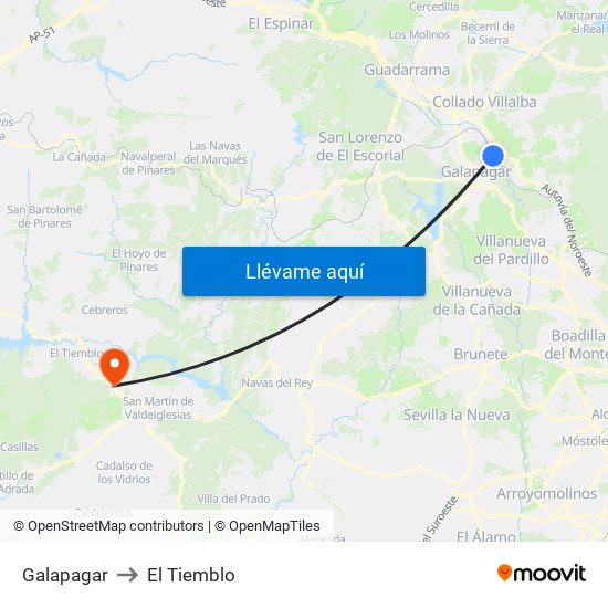 Galapagar to El Tiemblo map
