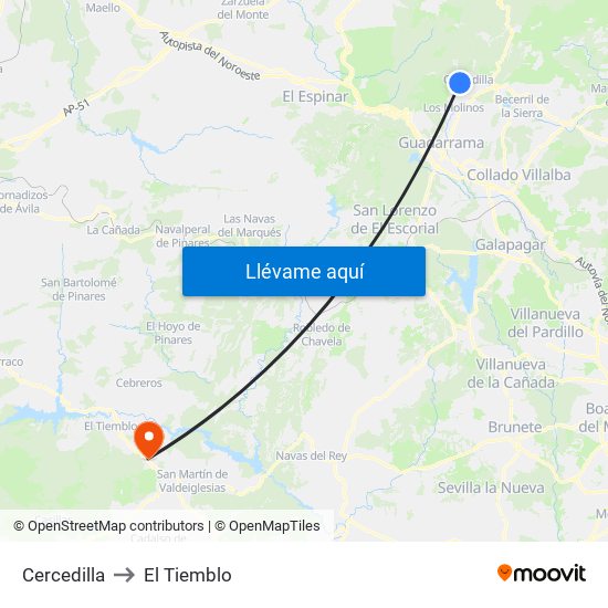 Cercedilla to El Tiemblo map