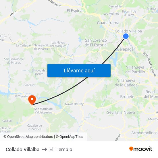 Collado Villalba to El Tiemblo map