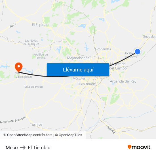 Meco to El Tiemblo map