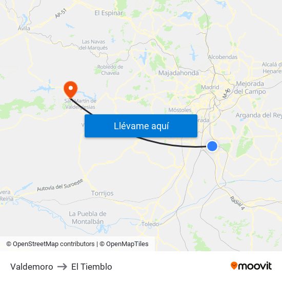 Valdemoro to El Tiemblo map