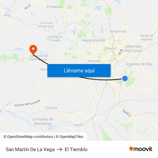 San Martín De La Vega to El Tiemblo map