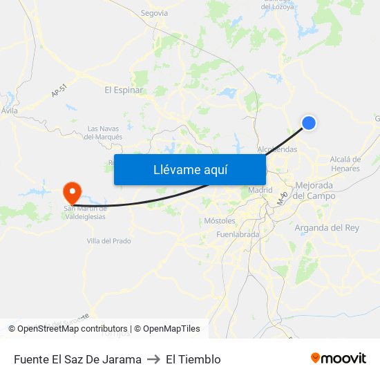 Fuente El Saz De Jarama to El Tiemblo map