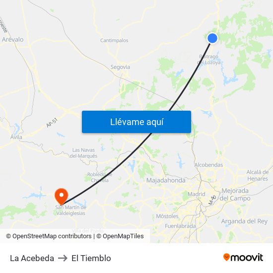 La Acebeda to El Tiemblo map