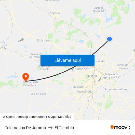 Talamanca De Jarama to El Tiemblo map
