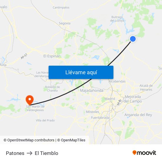 Patones to El Tiemblo map