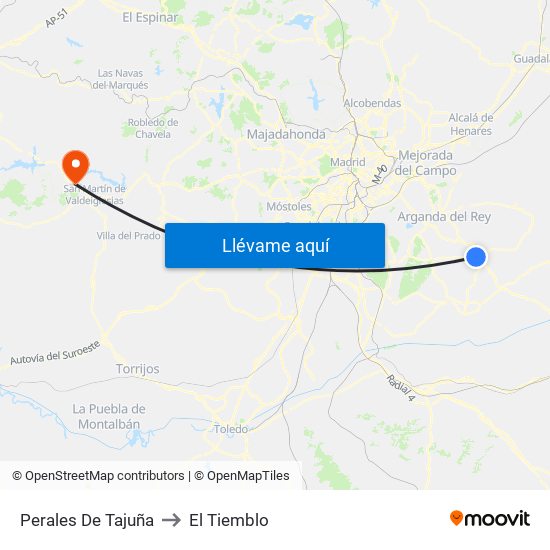 Perales De Tajuña to El Tiemblo map
