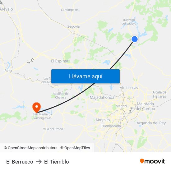 El Berrueco to El Tiemblo map