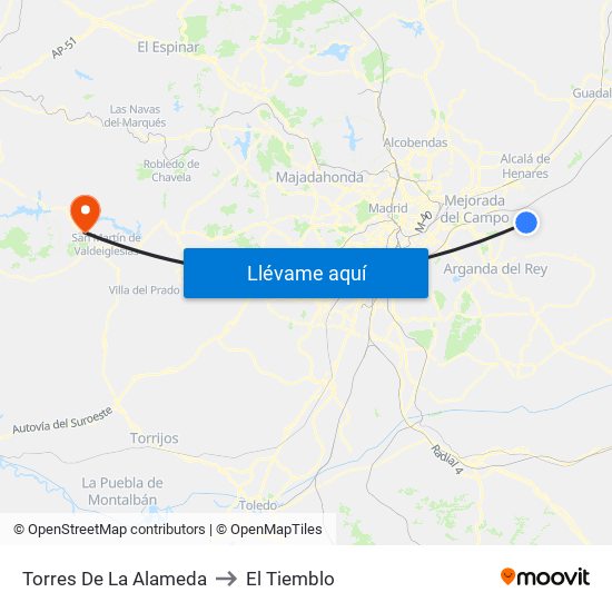 Torres De La Alameda to El Tiemblo map