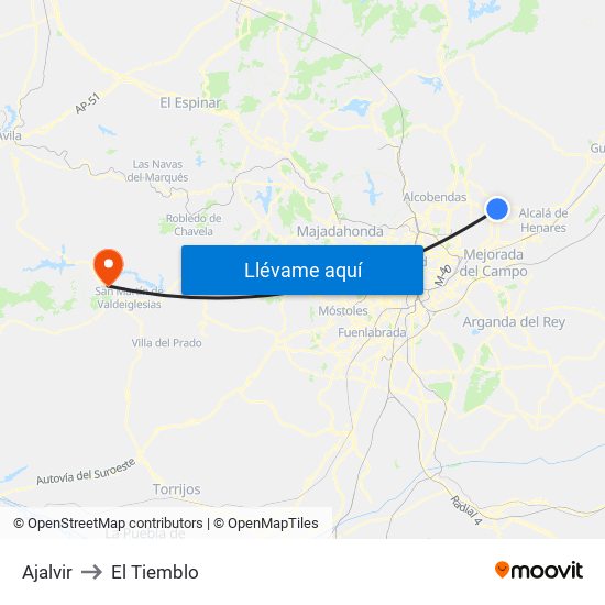 Ajalvir to El Tiemblo map