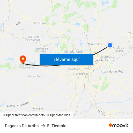 Daganzo De Arriba to El Tiemblo map