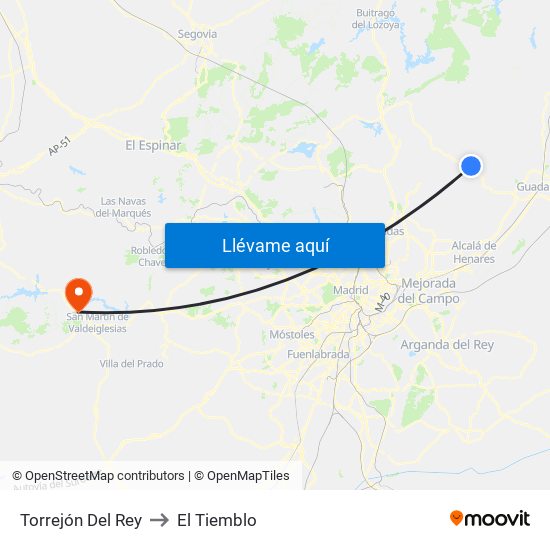 Torrejón Del Rey to El Tiemblo map