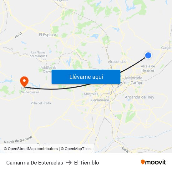Camarma De Esteruelas to El Tiemblo map