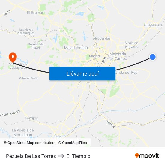 Pezuela De Las Torres to El Tiemblo map