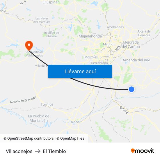 Villaconejos to El Tiemblo map