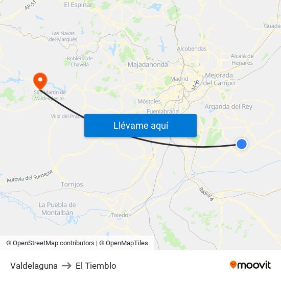 Valdelaguna to El Tiemblo map