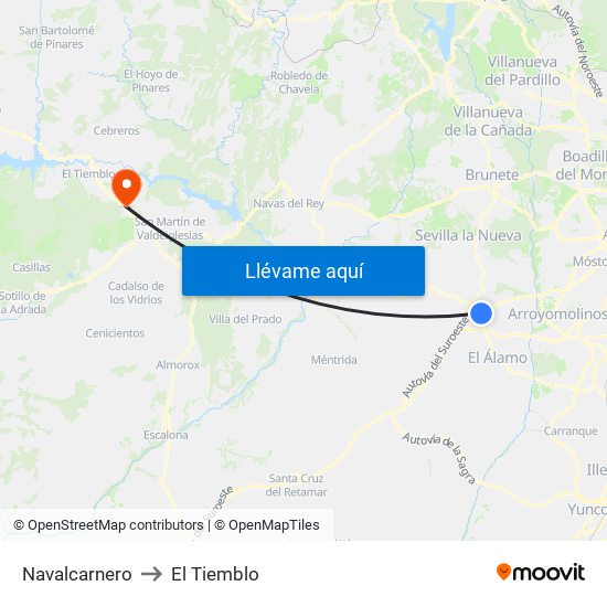 Navalcarnero to El Tiemblo map