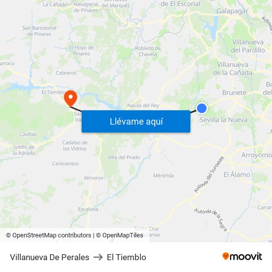 Villanueva De Perales to El Tiemblo map