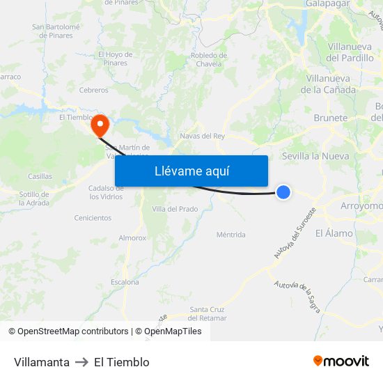 Villamanta to El Tiemblo map