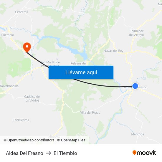 Aldea Del Fresno to El Tiemblo map
