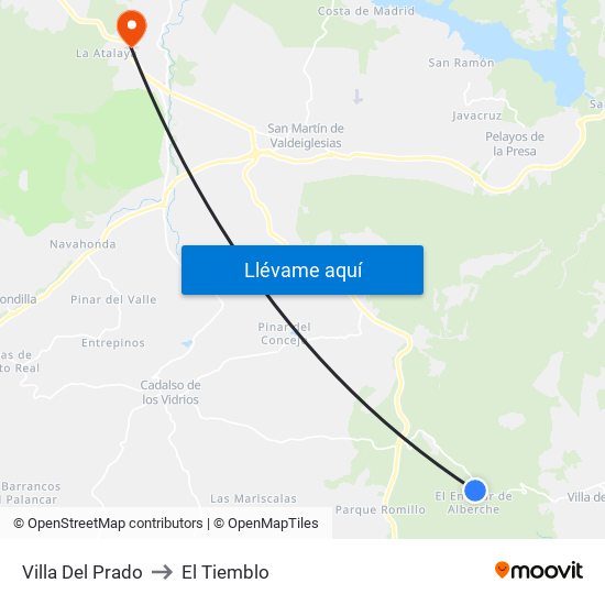 Villa Del Prado to El Tiemblo map