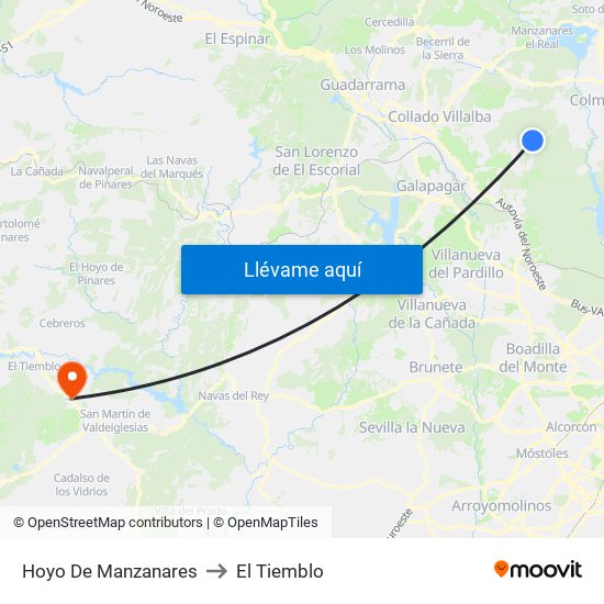 Hoyo De Manzanares to El Tiemblo map