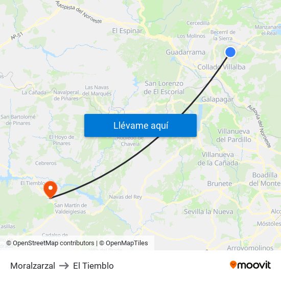 Moralzarzal to El Tiemblo map