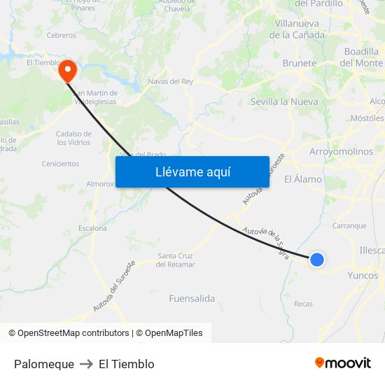Palomeque to El Tiemblo map