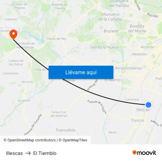Illescas to El Tiemblo map