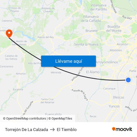 Torrejón De La Calzada to El Tiemblo map