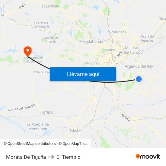 Morata De Tajuña to El Tiemblo map