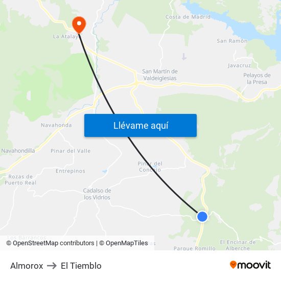 Almorox to El Tiemblo map