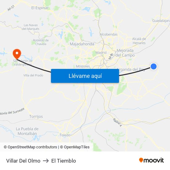 Villar Del Olmo to El Tiemblo map