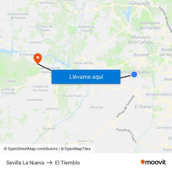 Sevilla La Nueva to El Tiemblo map