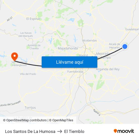Los Santos De La Humosa to El Tiemblo map