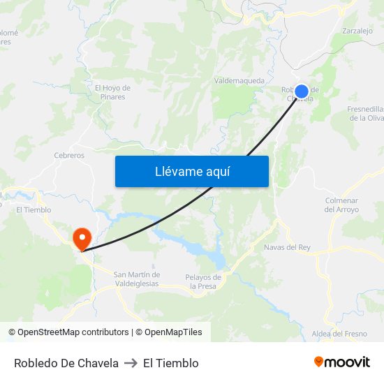 Robledo De Chavela to El Tiemblo map